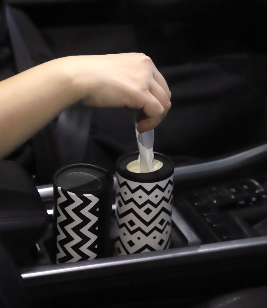 Small Car Tissues Holder with Facial Tissues - 4PK - Tisses for Car Travel Tissue Tubes Box Container Cylinder for Vehicle Cup Holder