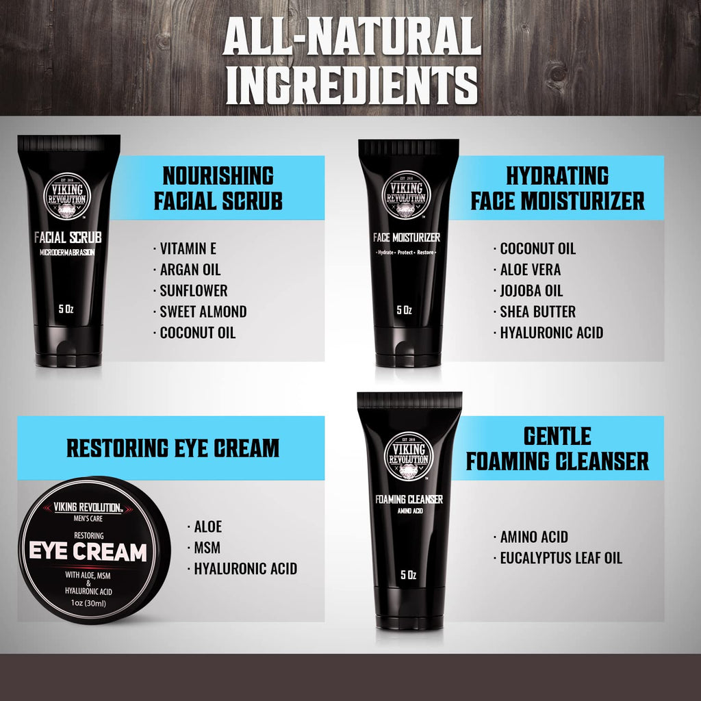 Viking Revolution Men's Facial Skin Care Kit - 4 Piece Set
