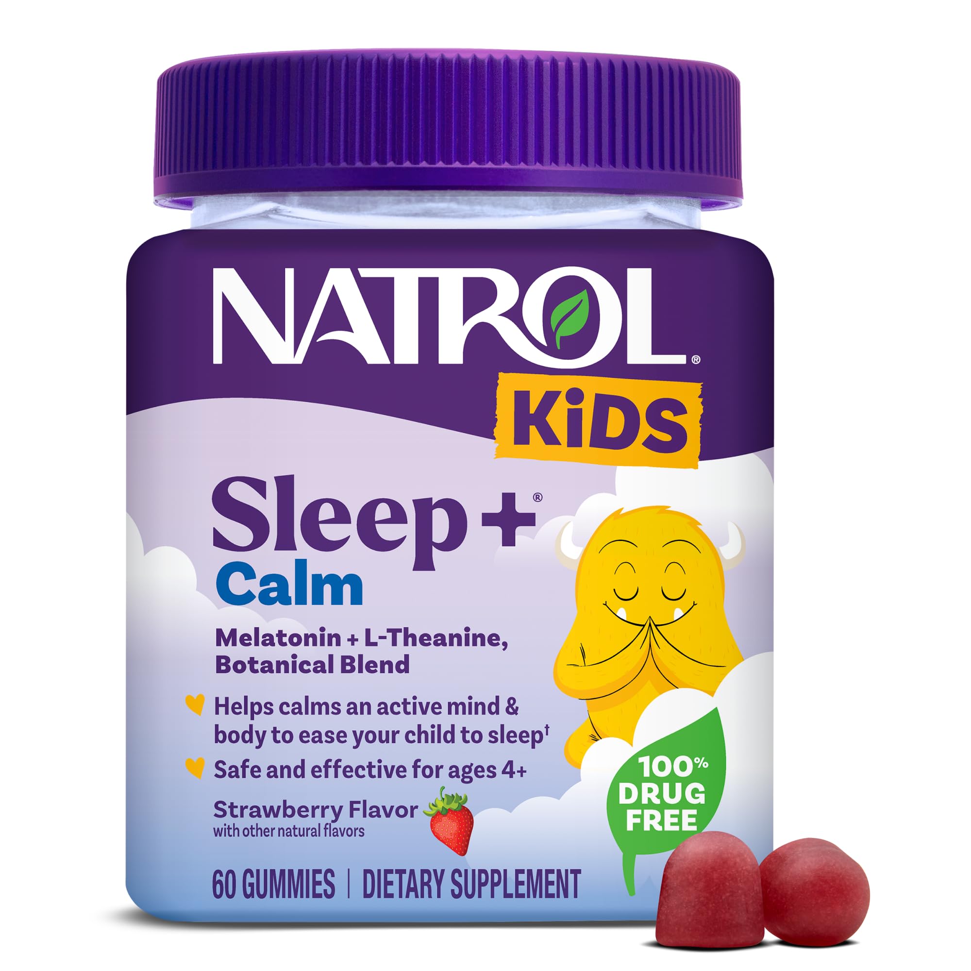 Natrol Kids Melatonin 1 mg Sleep Gummies, Sleep+ Calm, Strawberry, 60 Count