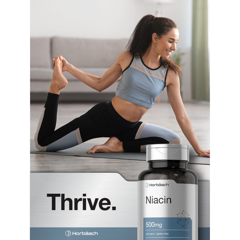 Horbäach Niacin | Vitamin B3 500mg | 100 Capsules | with Flushing