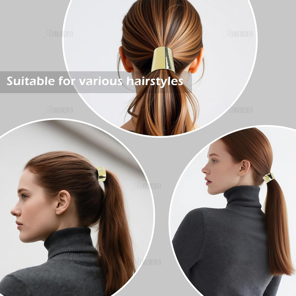 Buy now AUEAR, Brushed Metal Expandable Hair Cuff Ponytail Holder Elastic Tie for Women Girls Thick Rings Set (3 Pcs, Style 3) at indiglob india