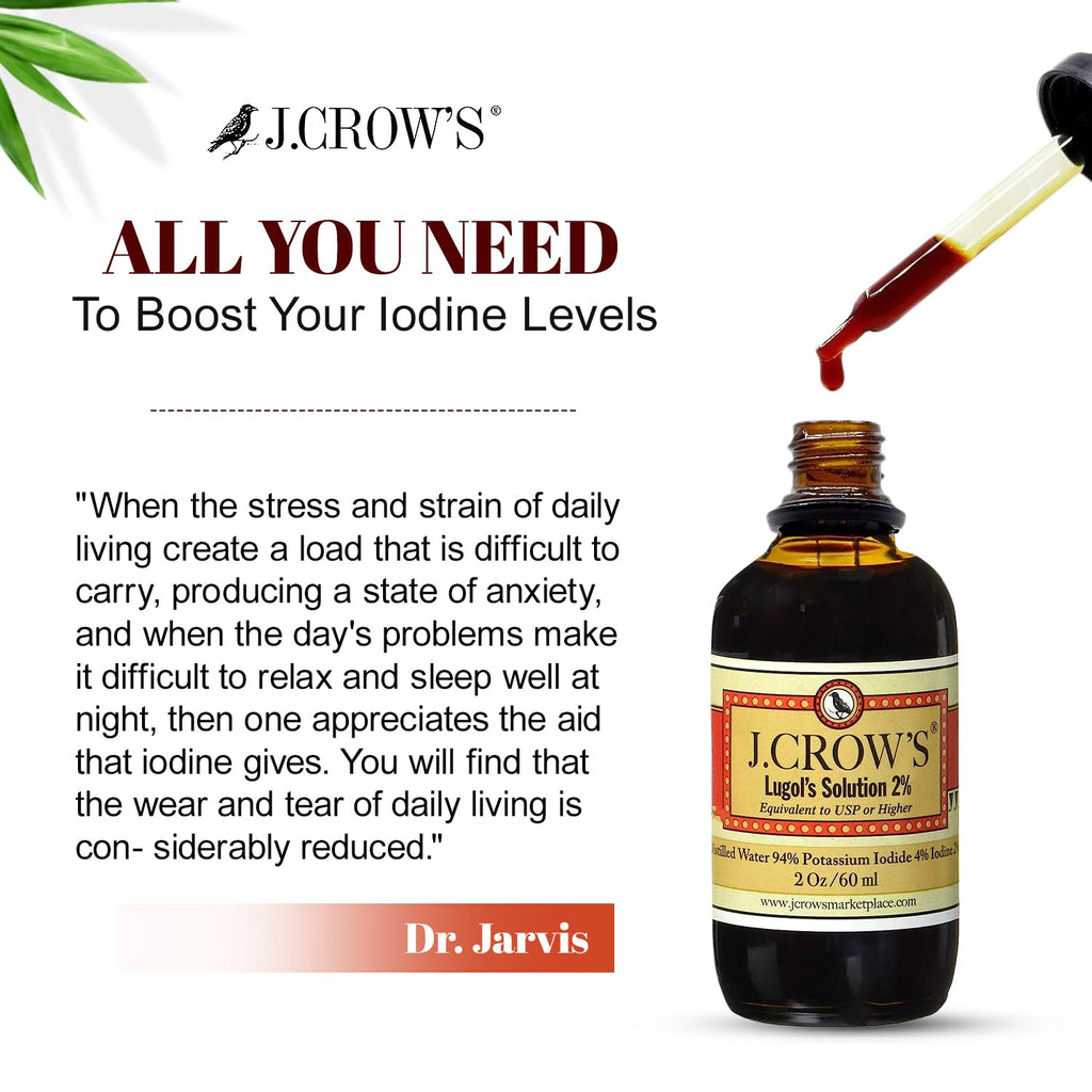Buy now J.CROW'SÂ® Lugol's Solution of Iodine 2% 2 oz (3 Bottles) â€“ Premium Iodine & Potassium Iodide Liquid, Gluten &, Alcohol-Free Natural Brine Extract, No Expiration at indiglob india