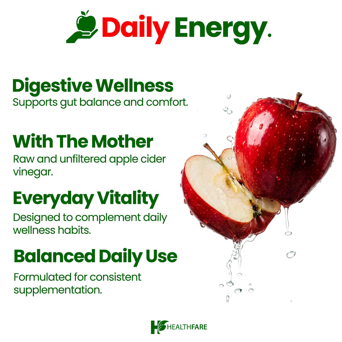 HealthFare Apple Cider Vinegar Capsules with the Mother | Raw, Organic & Unfiltered ACV | 150 Vegan Pills | Maximum Strength Supplement for Detox & Digestion | Non-GMO, Gluten-Free, Made in USA