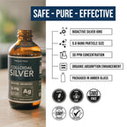 Bioactive Colloidal Silver - 8 oz, Glass Bottle, Vegan, Safe Doses with Highest Effectiveness - Nano Ions, 30 PPM - Immune Support (48 Servings)
