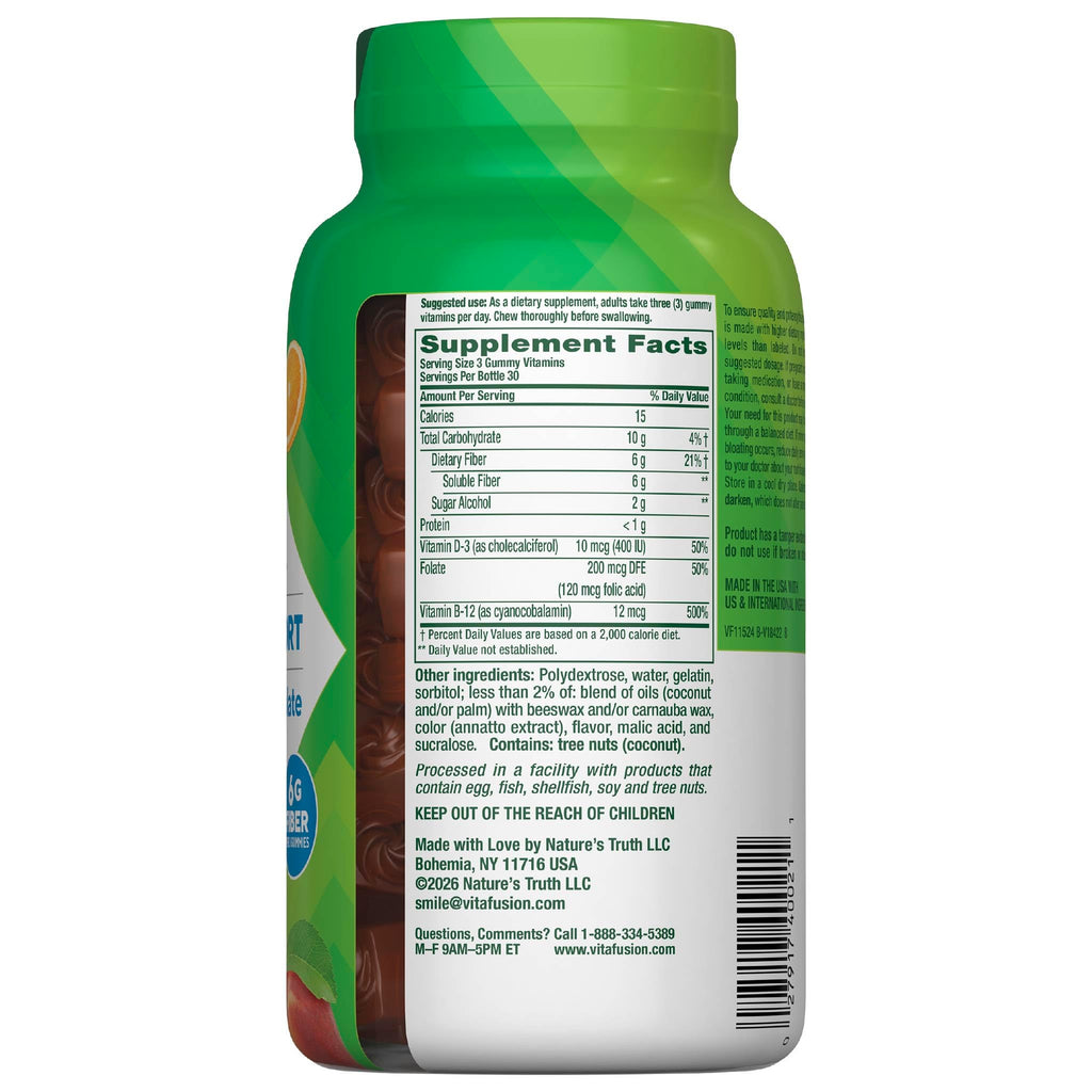 Vitafusion GLP1 Gummy Supplement | 90 Sugar Free Gummies | Vitamin & Mineral Blend with Fiber, D3, B12, and Folate | for Women & Men | Tropical Peach Flavor | Gluten Free Formula