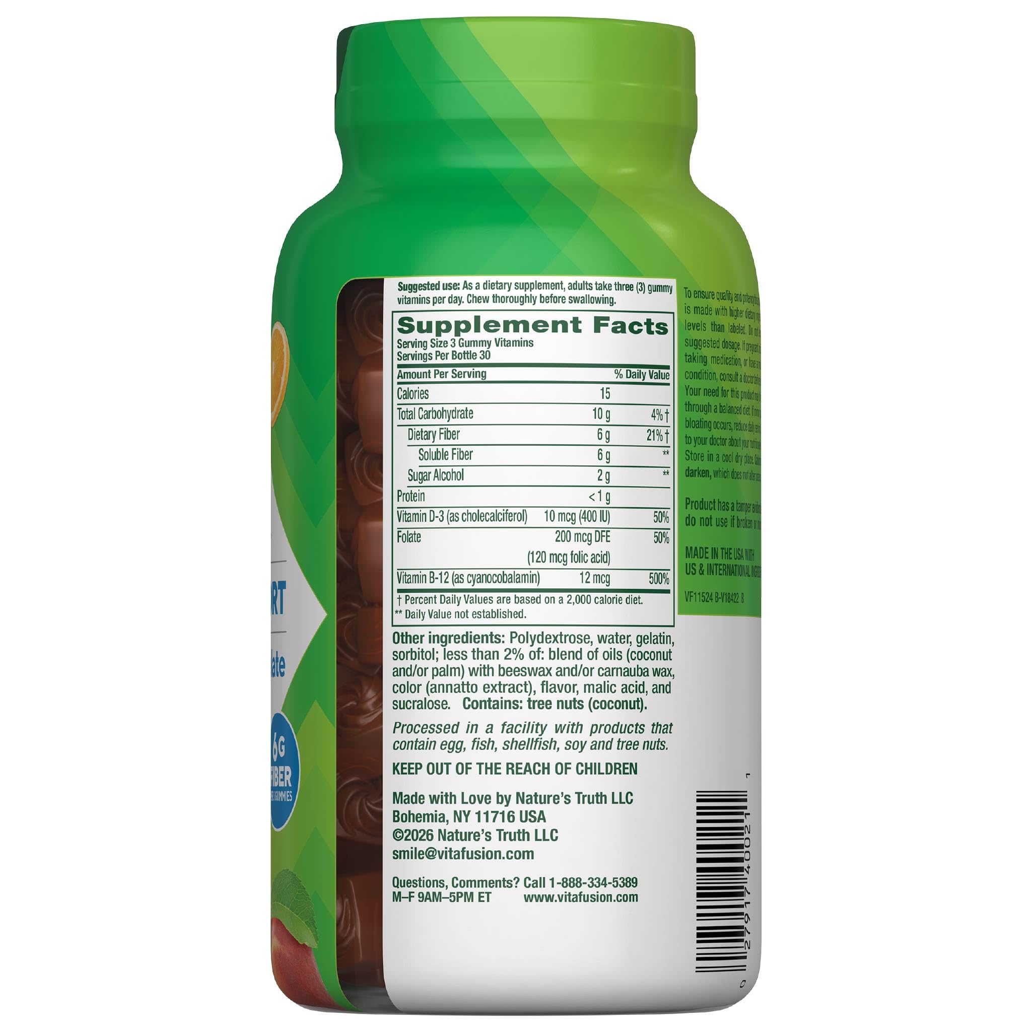 Vitafusion GLP1 Gummy Supplement | 90 Sugar Free Gummies | Vitamin & Mineral Blend with Fiber, D3, B12, and Folate | for Women & Men | Tropical Peach Flavor | Gluten Free Formula