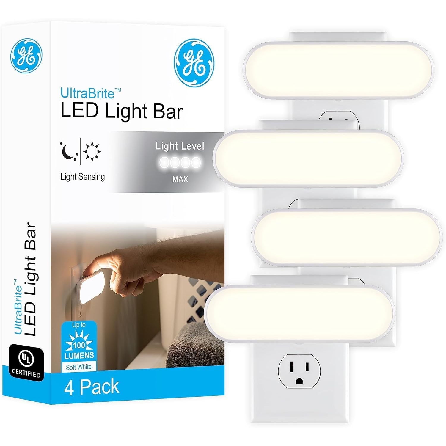 Buy now GE Ultrabrite LED Light Bar Night Lights Plug Into Wall Room Decor Ambient Lighting Dusk to Dawn Sensor Bright Nightlight, White, 100 Lumens, 2 Pack 4 Pack White 100 Lumens at indiglob india