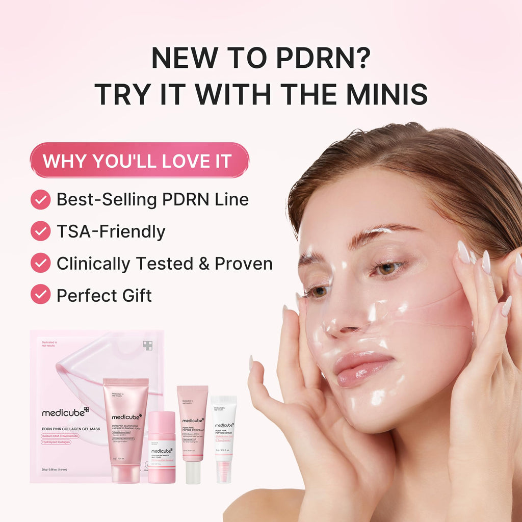 medicube PDRN Glow Essentials Kit, Mini Skincare Travel Set, 5-Step Routine