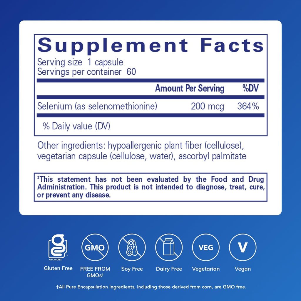 Pure Encapsulations Selenium, 200 mcg | For Healthy Cellular Function, Immune System and Antioxidant Defenses*, Mineral Supplement, Vegan and Gluten-Free