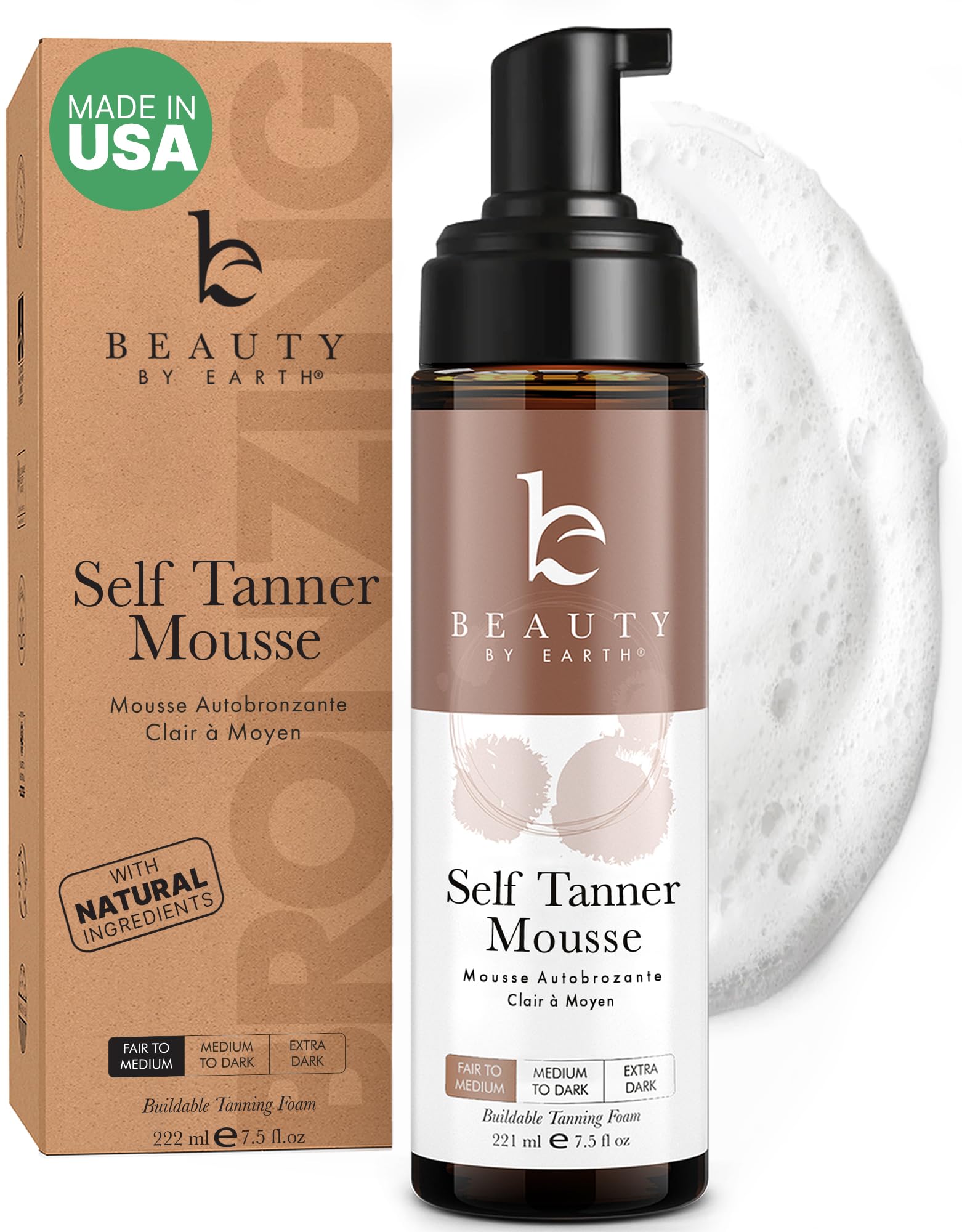 Buy now Self Tanner Mousse - USA Made with Natural & Organic Ingredients, Self Tanning Mousse for Fake Tan, Sunless Tanner for Pale Skin, Clear & Non Toxic Tanning Foam for Streak Free Finish, No Orange Color 7.50 Fl Oz (Pack of 1) Fair to Medium at indiglob india