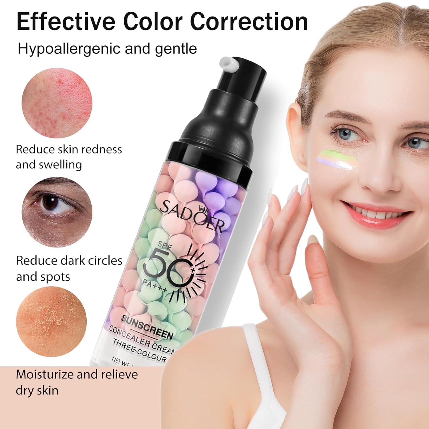 3 In 1Primer for Face Before Makeup,Sunscreen Color Corrector Primer,SPF 50 | One Step Color Corrector Face Primer,Blurs Imperfections Oil Control & Moisturizing Skin Tone Correcting,Radiance Skin