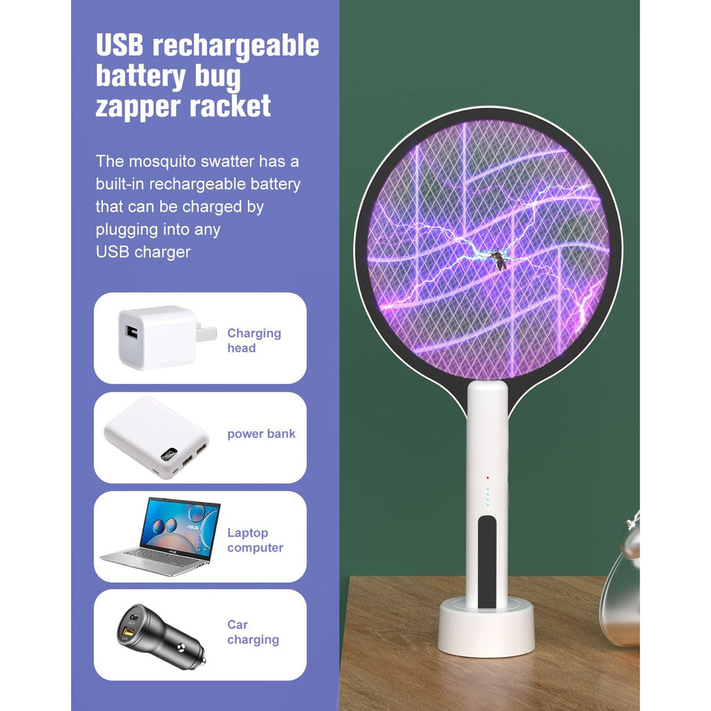 2PACK Electric Fly Swatter 4500V Bug Zapper Racket, 2 in 1 Handheld Fly Zapper & Purple Mosquito Killer Rechargeable and 3-Layer Safety for Indoor Home Office Backyard Patio Camping