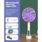 2PACK Electric Fly Swatter 4500V Bug Zapper Racket, 2 in 1 Handheld Fly Zapper & Purple Mosquito Killer Rechargeable and 3-Layer Safety for Indoor Home Office Backyard Patio Camping