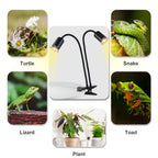 TFNN Reptile Heat Lamp, Double-Head Heat Lamp with Clamp, UVA UVB Reptile Light with Intelligent Cycle Timer for Turtle, Bearded Dragon, Lizard and More, 2 Bulbs 25W+50W