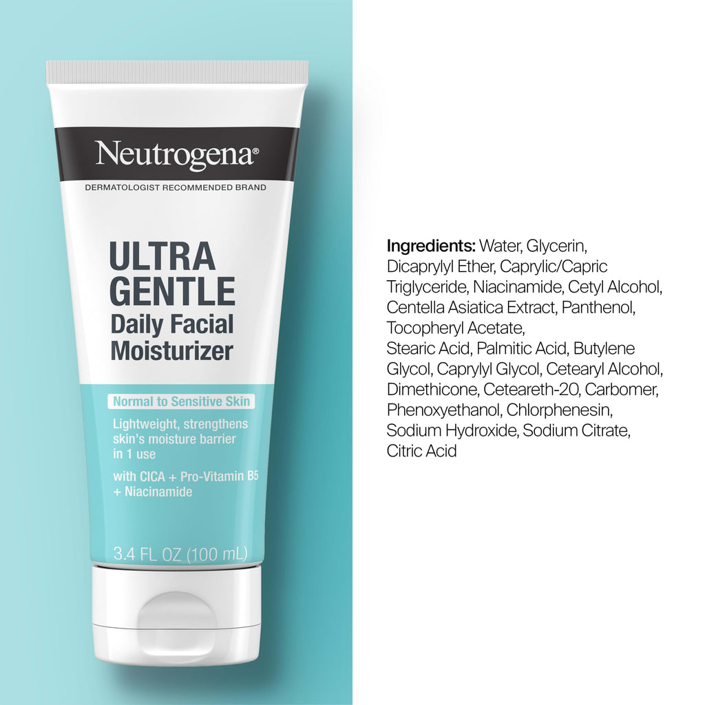 Neutrogena Ultra Gentle Daily Face Moisturizer, Fragrance-Free, 3.4 fl. oz | Suitable for Sensitive Skin, Vitamin B3, Pro-Vitamin B5, Vitamin E, Hydrating Moisturizer