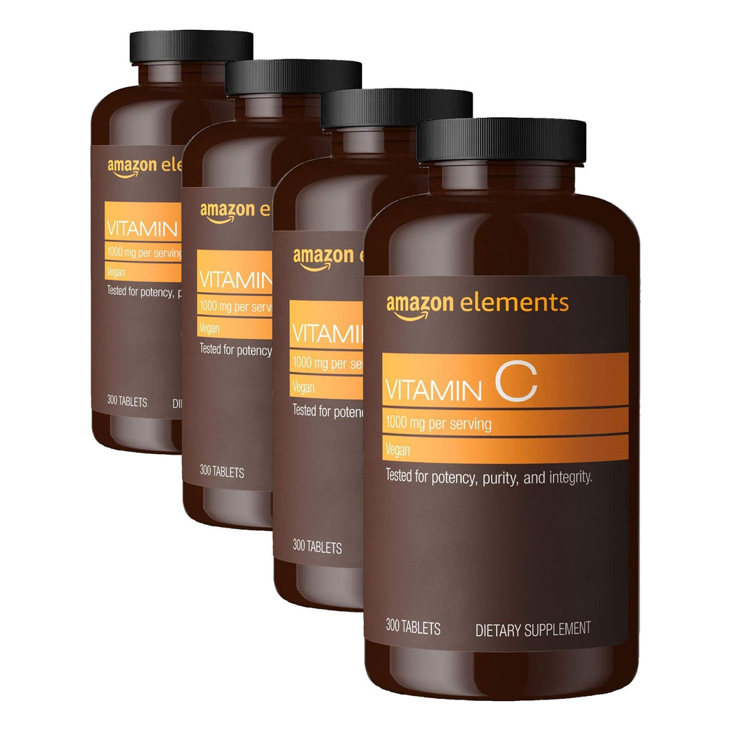 Amazon Elements Vitamin C 1000mg, Supports Healthy Immune System, Vegan,10 Month Supply,300 Tablets(Pack of 4)