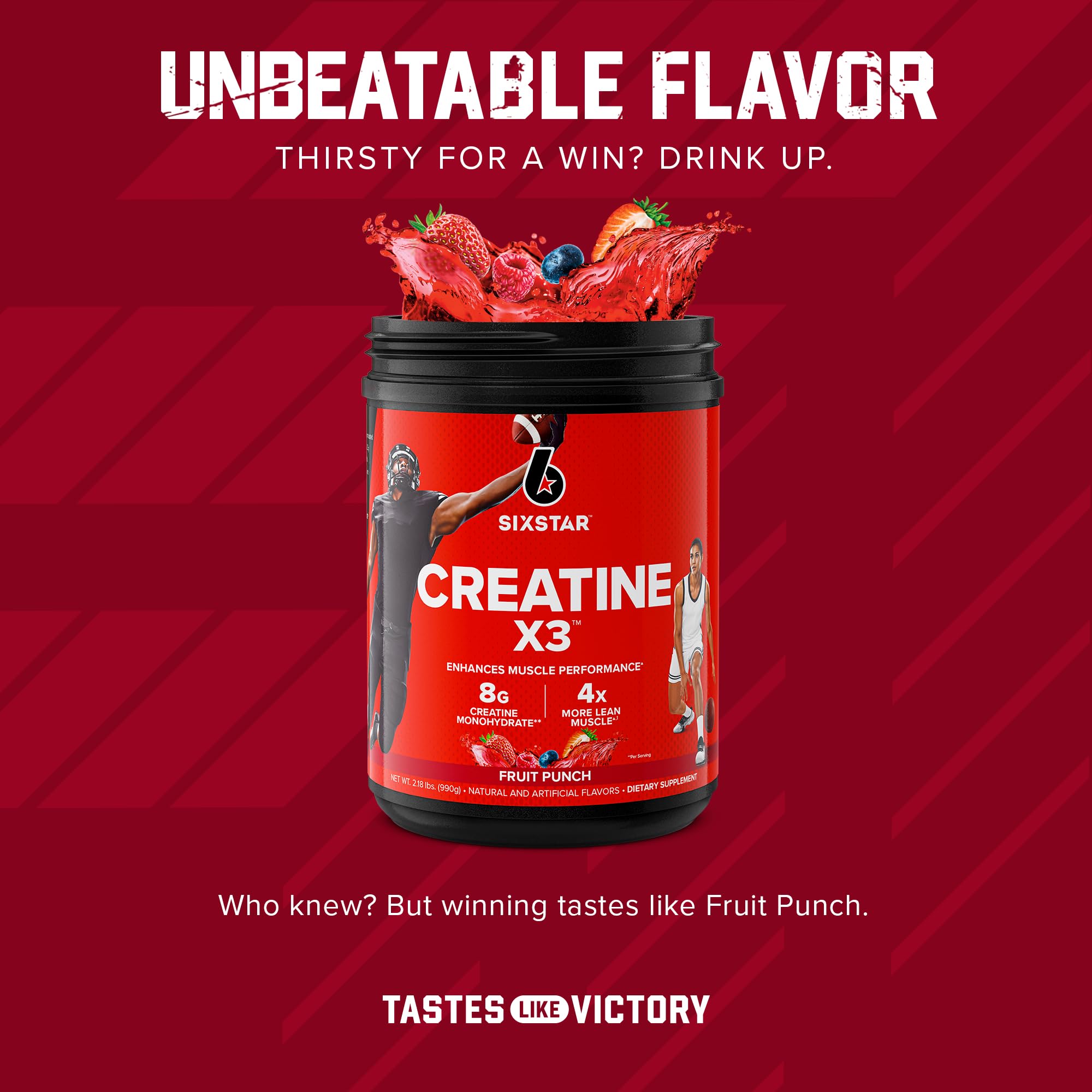 Six Star Creatine Monohydrate Powder, X3 (Fruit Punch) - 30 Servings | Flavored Creatine Powder Monohydrate Supplement for Muscle Building & Performance, Post Workout Supplement for Men, Women