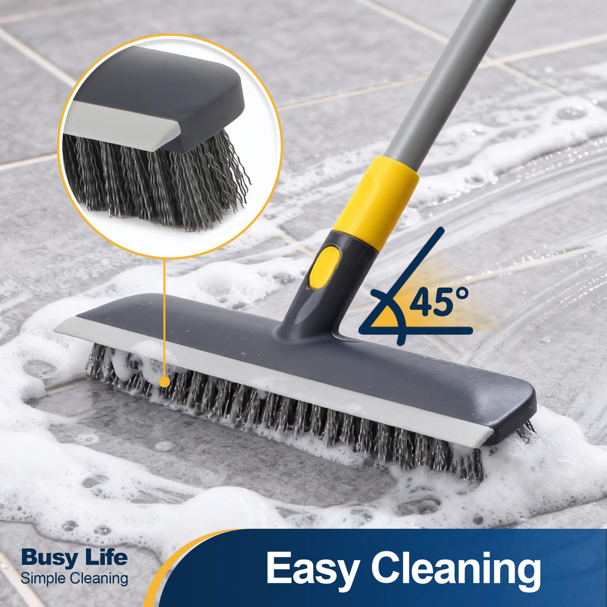 Yocada Floor Scrub Brush Telescopic Handle 2 in 1 Scrape Brush 55.9 inch