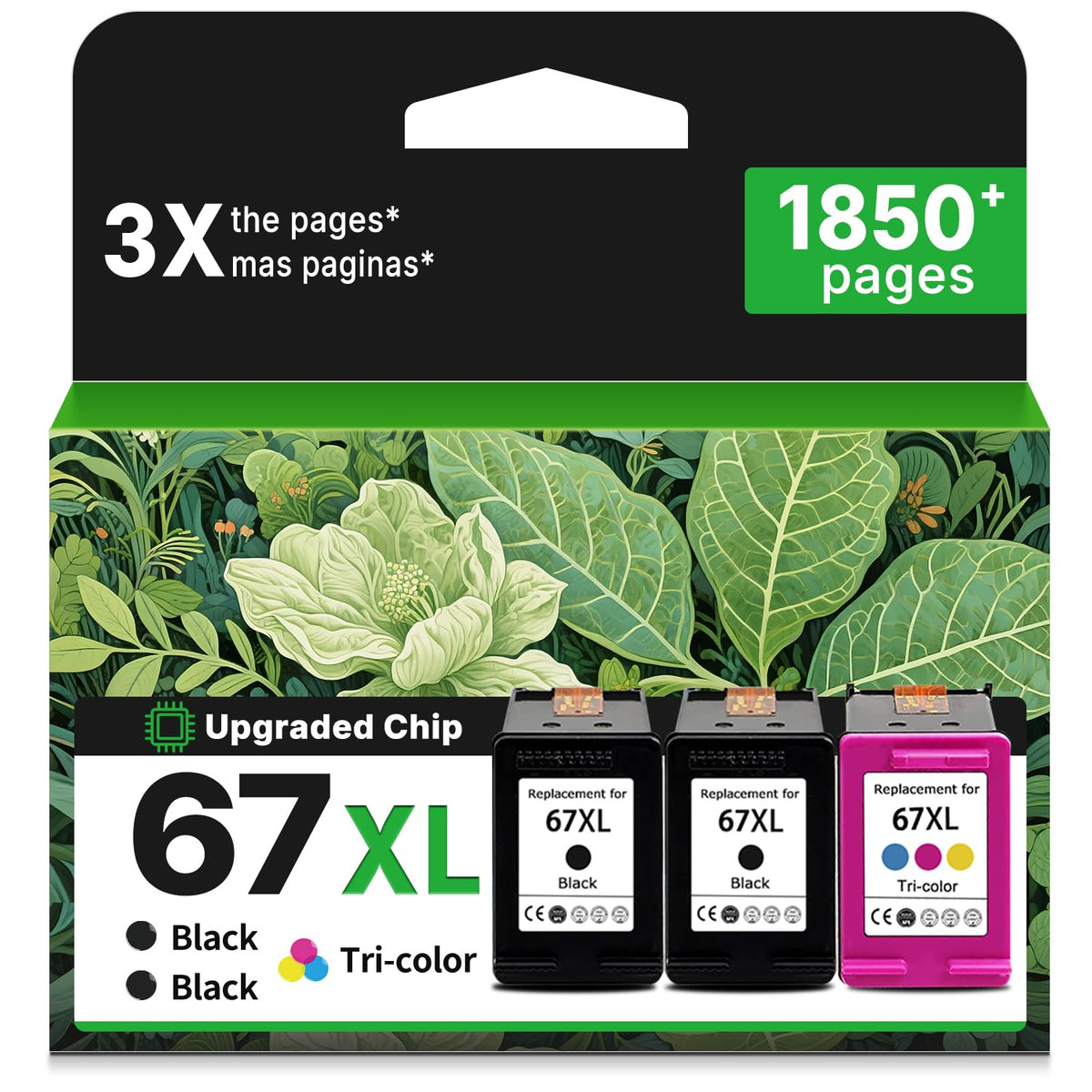 67XL Ink Cartridge for HP 67 XL Black Color 3Pack Replacement to 2852e 4200