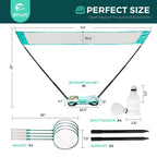 EasyGo Badminton Set with Net, 4 Rackets, 4 Shuttlecocks, Portable Storage Box, for Backyards, Outdoor Games, Yard Games