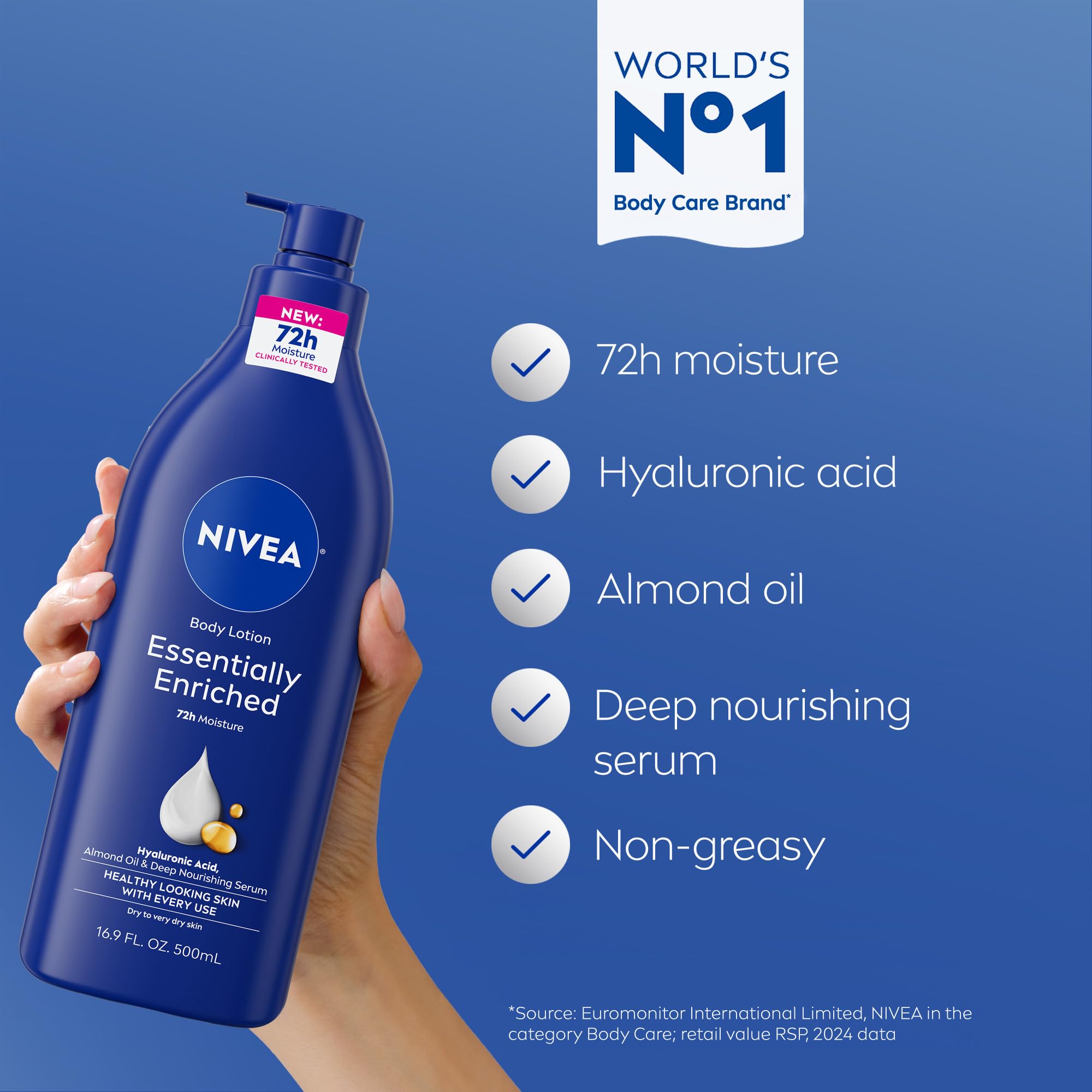 NIVEA Essentially Enriched Body Lotion, Very Dry Skin, Almond Oil, 16.9 Oz