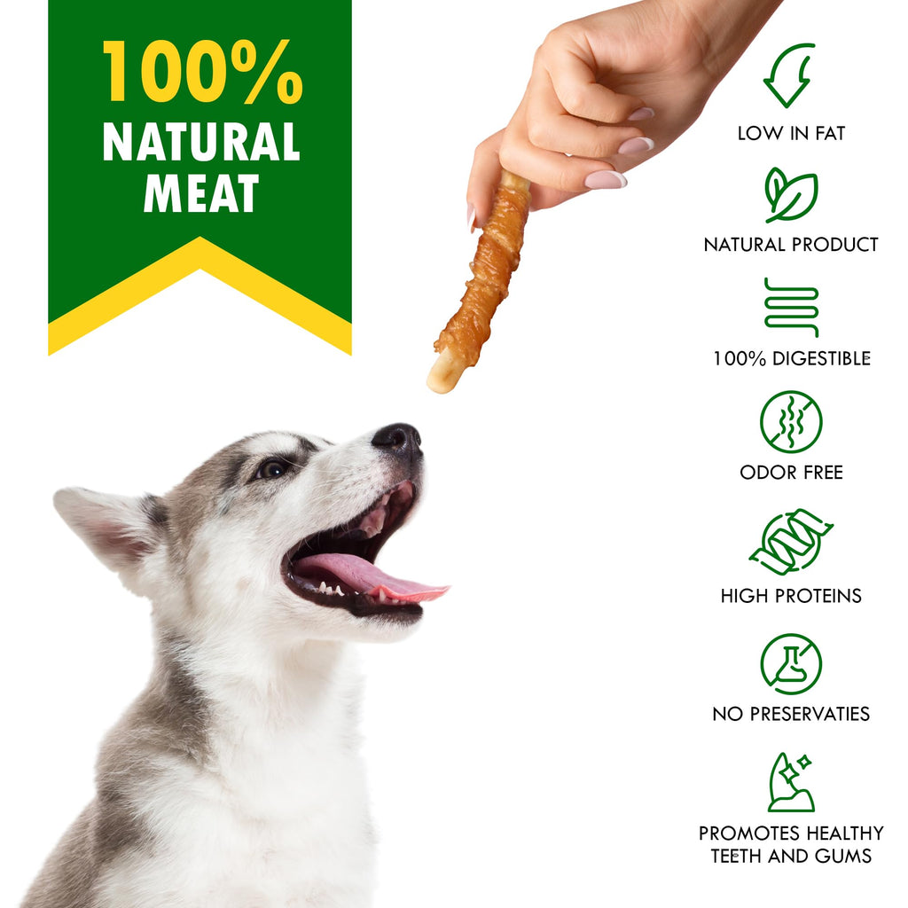 Dog Treats Biscuits Sticks Chicken Wrapped Human Grade Meat 10.6 oz - Natural Dried Snacks Rawhide - Free & Grain Free Long Lasting Chews for Large & Small Dogs - Best for Training & Healthy Teeth