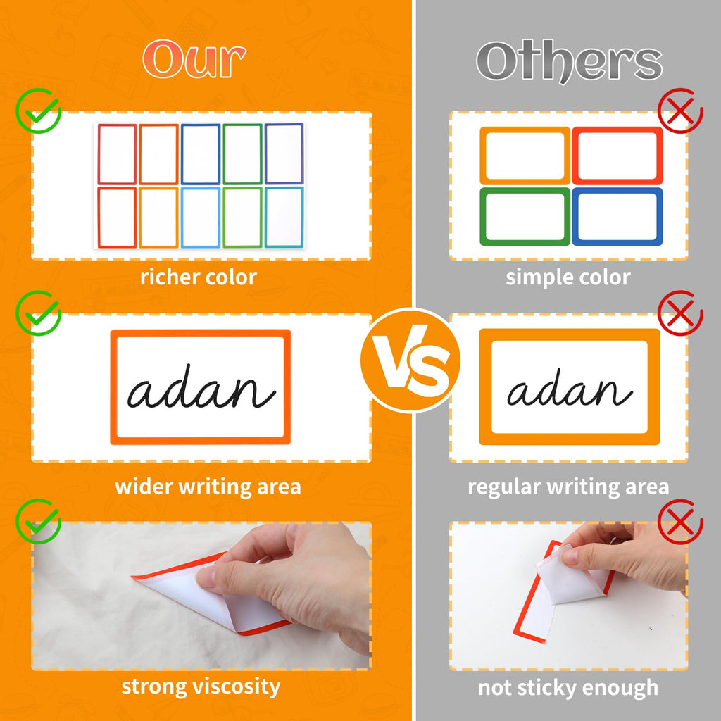 Utron 500Pcs Name Labels, 3.5x2.25 inch Blank Nametags, Sticky Name Tags for Whiteboards Locker Fridge School Office Home 10 Colors