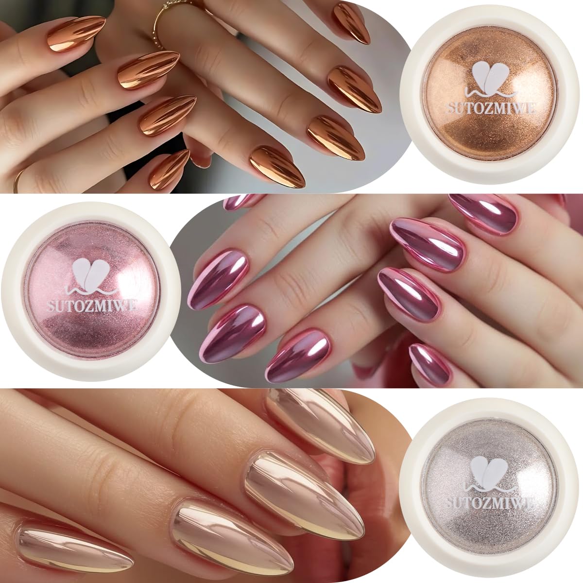 6PCS Chrome Nail Powder Metallic Mirror Pigment Glitter Effect