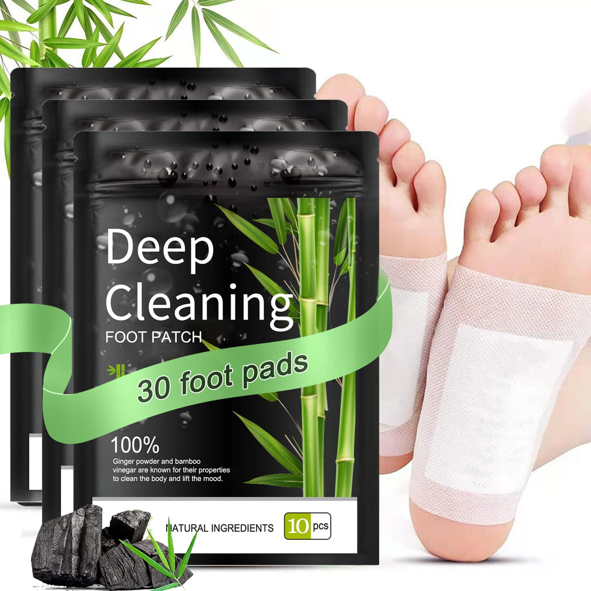 Foot Pads (30 Pack), Deep Cleansing Foot Patches with Bamboo Vinegar & Ginger for Foot Care, Relieve Stress, Improve Sleep and Relaxation