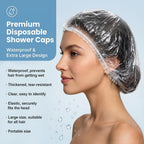 MAQIHAN 100 Disposable Shower Caps Large - 20.5" Thickened Plastic Hair Cap | Waterproof Reusable Hair Cover, Long Hair Treatment Deep Conditioning, Women/Men Essential for Bath, Hair Dye, Travel, Clear