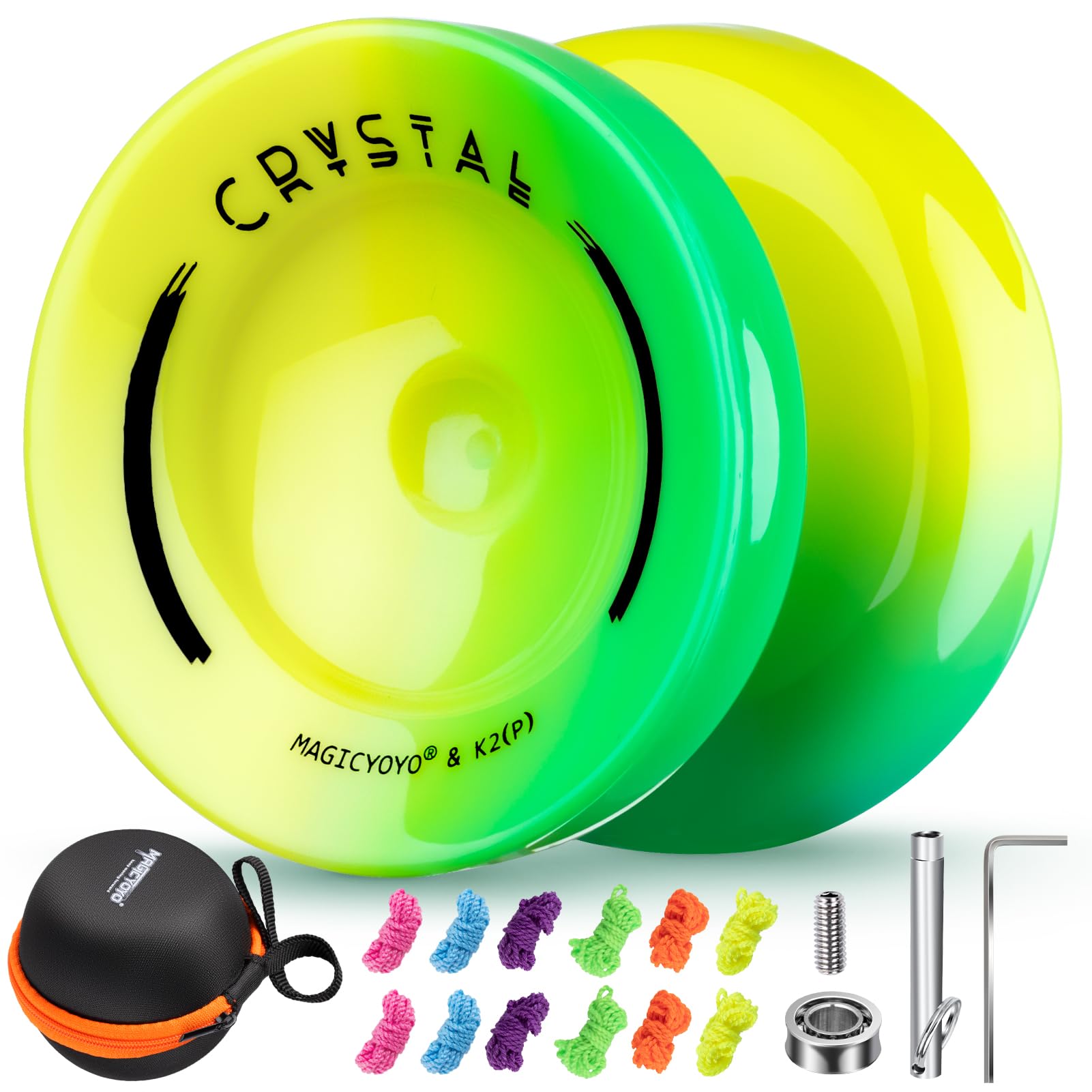 Buy now MAGICYOYO K2 Plus Crystal Orange Yoyo, Professional Fingerspin Trick Yo Yo for Kids/Adults, Responsive Yo-yo for Beginner, Replacement Unresponsive Bearing with 6 Yo yo Strings+Bearing Remover Sky Green Yellow Gradient at indiglob india