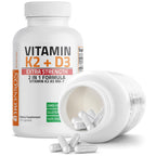 Bronson Vitamin K2 D3 (MK7) Extra Strength D3 & K2 Complex, 120 Capsules | Bone, Immune & Heart Health Support, Gluten Free, Soy Free, Non-GMO, Vitamin D3 10,000IU (250 mcg) & 120 mcg K2 MK-7