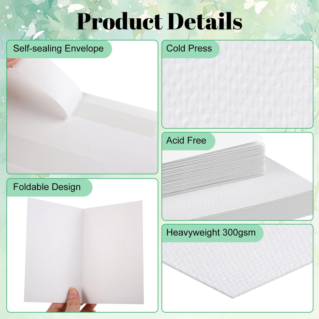 AZUREAL 30 Sets Watercolor Cards with Envelopes, 300 GSM Acid-Free Watercolor Paper Cards, Foldable Blank Watercolor Cards with Envelopes for Wedding, Invitations, Thank You Notes, DIY Projects