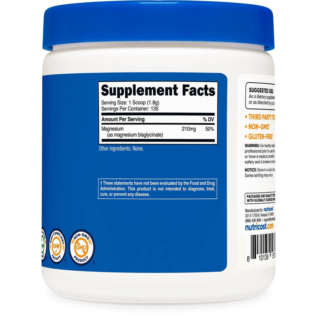 Nutricost Magnesium Bisglycinate Powder (Unflavored) 250 Grams, Vegan