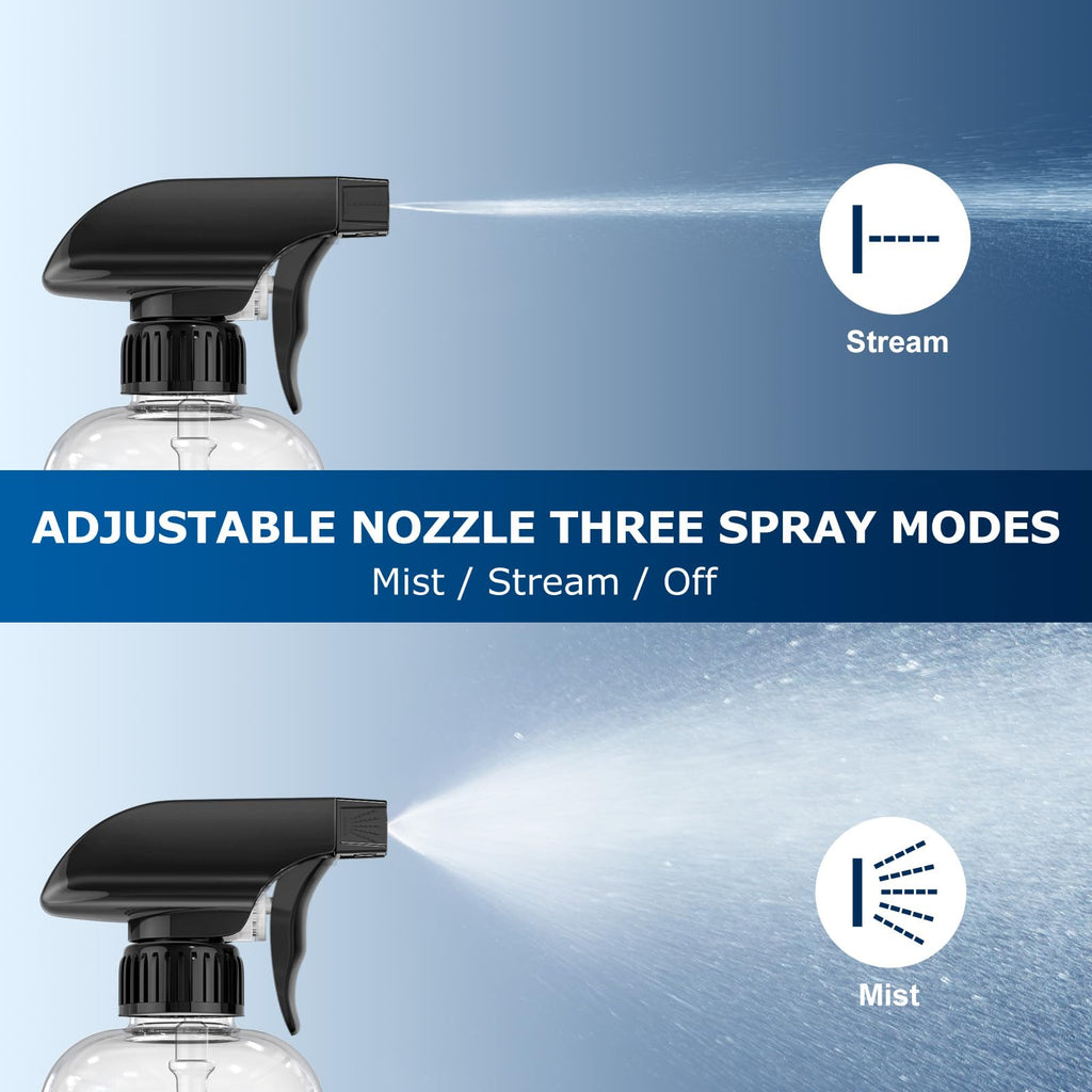 Veco 15oz Graduated Spray Bottles, 4-Pack — 360° Any-Angle Spraying for Easy Dilution, Leak-Resistant spray bottles for Cleaning, Plants, Hair & Pet Use + Foldable Funnel