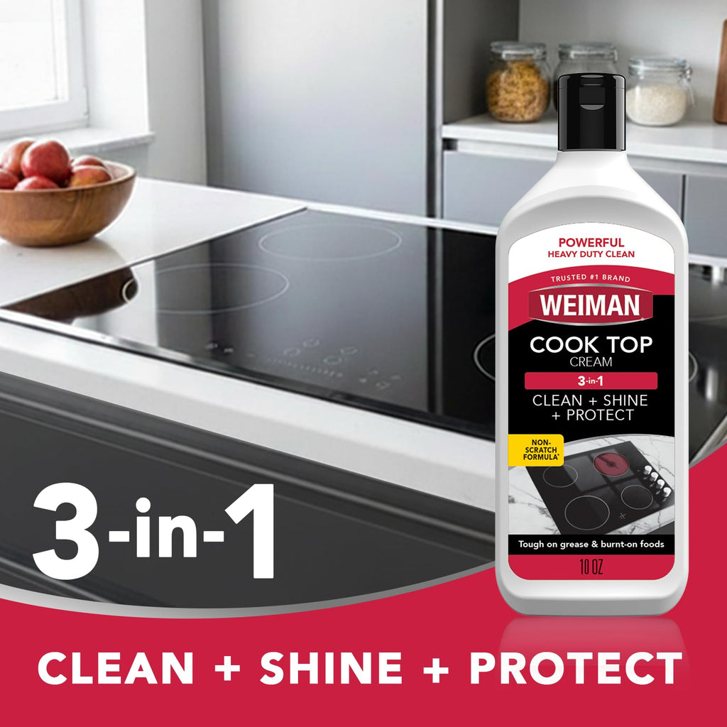 Weiman Heavy Duty Glass & Ceramic Cooktop Cleaner, 10 Oz & 3 Scrubbing Pads