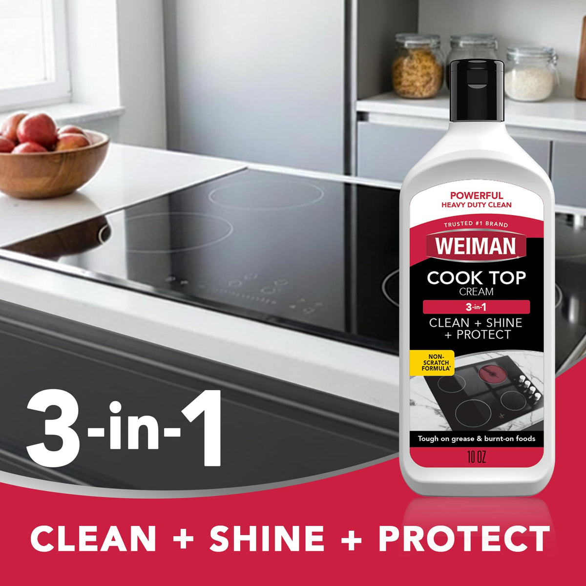 Weiman Heavy Duty Glass & Ceramic Cooktop Cleaner, 10 Oz & 3 Scrubbing Pads
