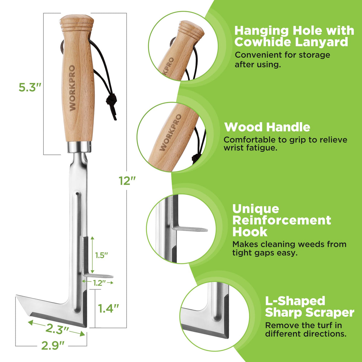 WORKPRO Crack Weeder, 12" Stainless Steel Crevice Weeding Tool