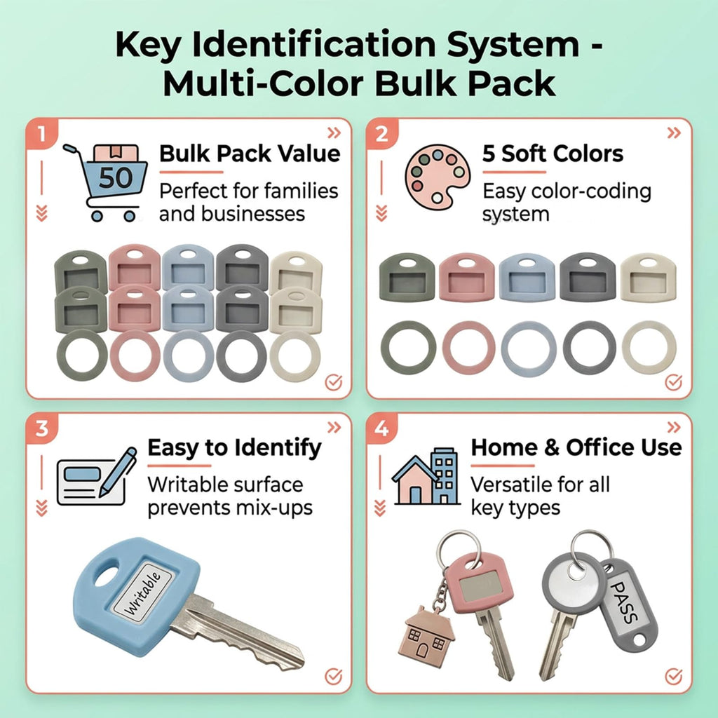 Silicone Key Cover 50PCS with Labels Key Caps and Key Tags for Identifying House Keys Head Protectors for Home Office