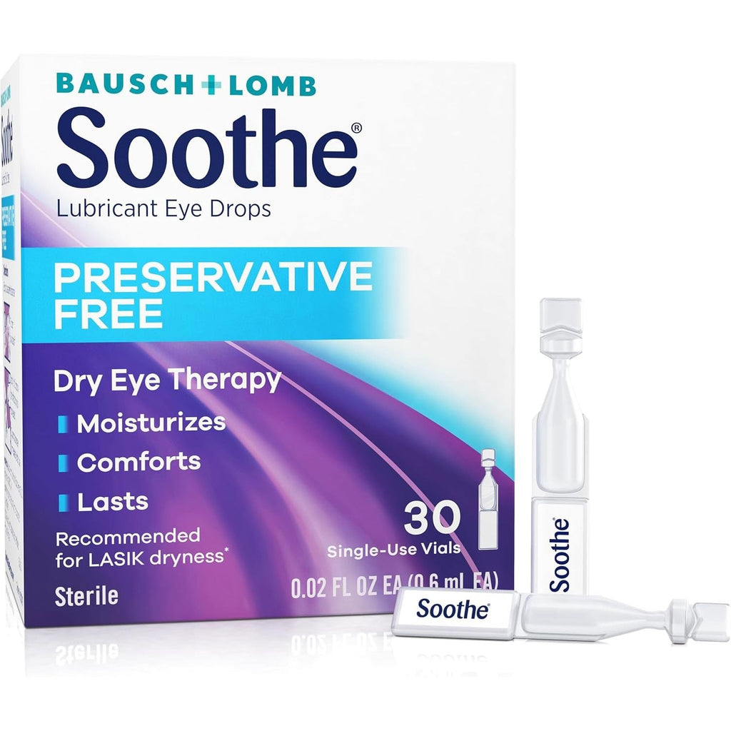 Buy now Soothe Preservative-Free Lubricant Eye Drops, Dry Eye Relief, Moisturizing, for Fast Relief & Gentle Enough for Sensitive Eyes and LASIK Dryness, Single-Use Vials, 30 Count at indiglob india