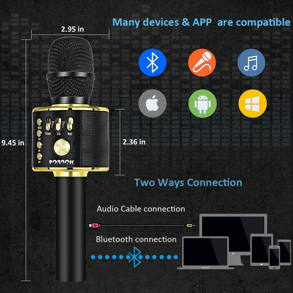 Buy now BONAOK Wireless Bluetooth Karaoke Microphone, 3-in-1 Portable Handheld Mic Speaker Machine for All Smartphones, Gifts to Girls Boys Kids Adults All Age Q37(Black Gold) at indiglob india