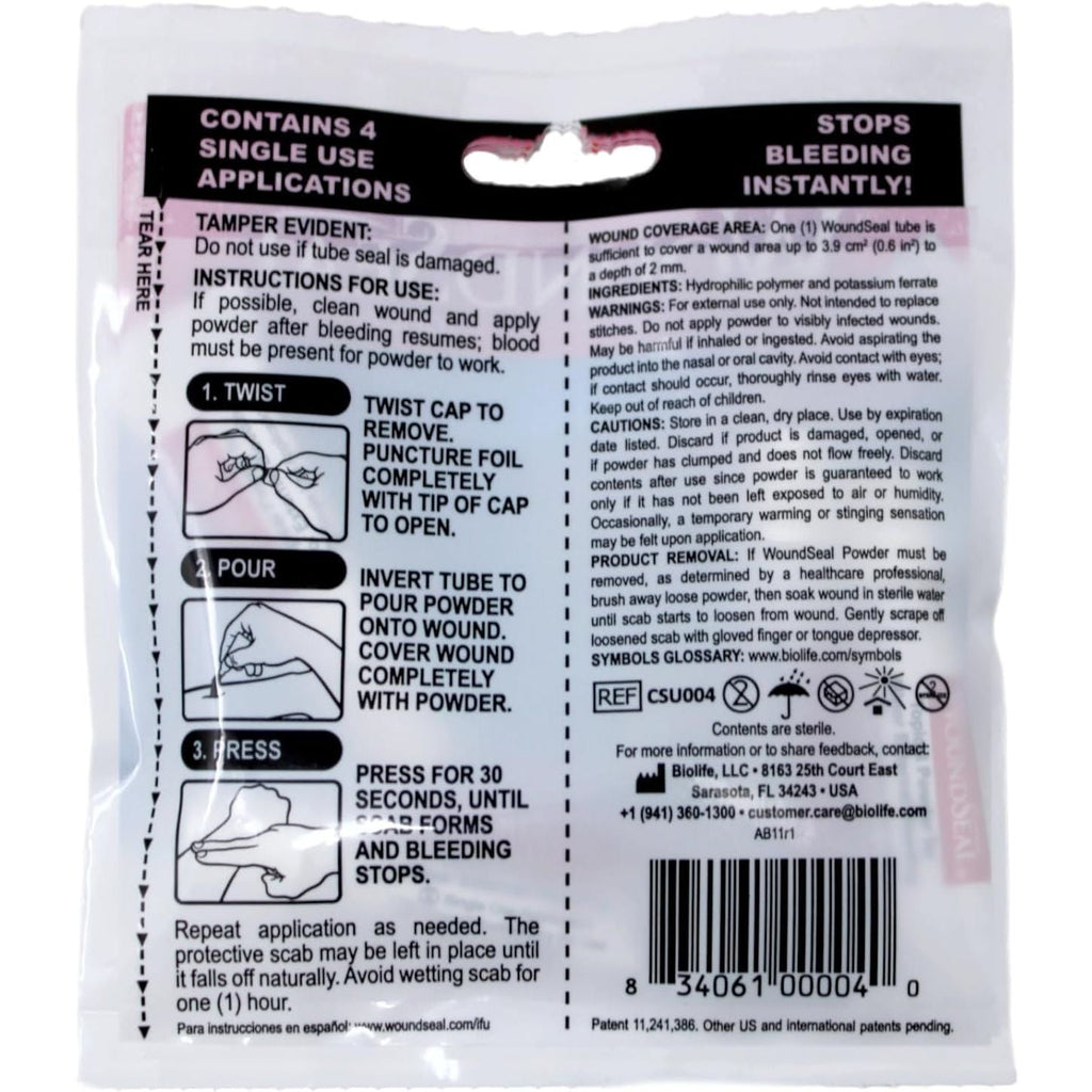 Buy now WoundSeal Topical Powder Wound Care First Aid for Cuts, Scrapes and Abrasions Single Use, 4 count (Packaging May Vary) at indiglob india