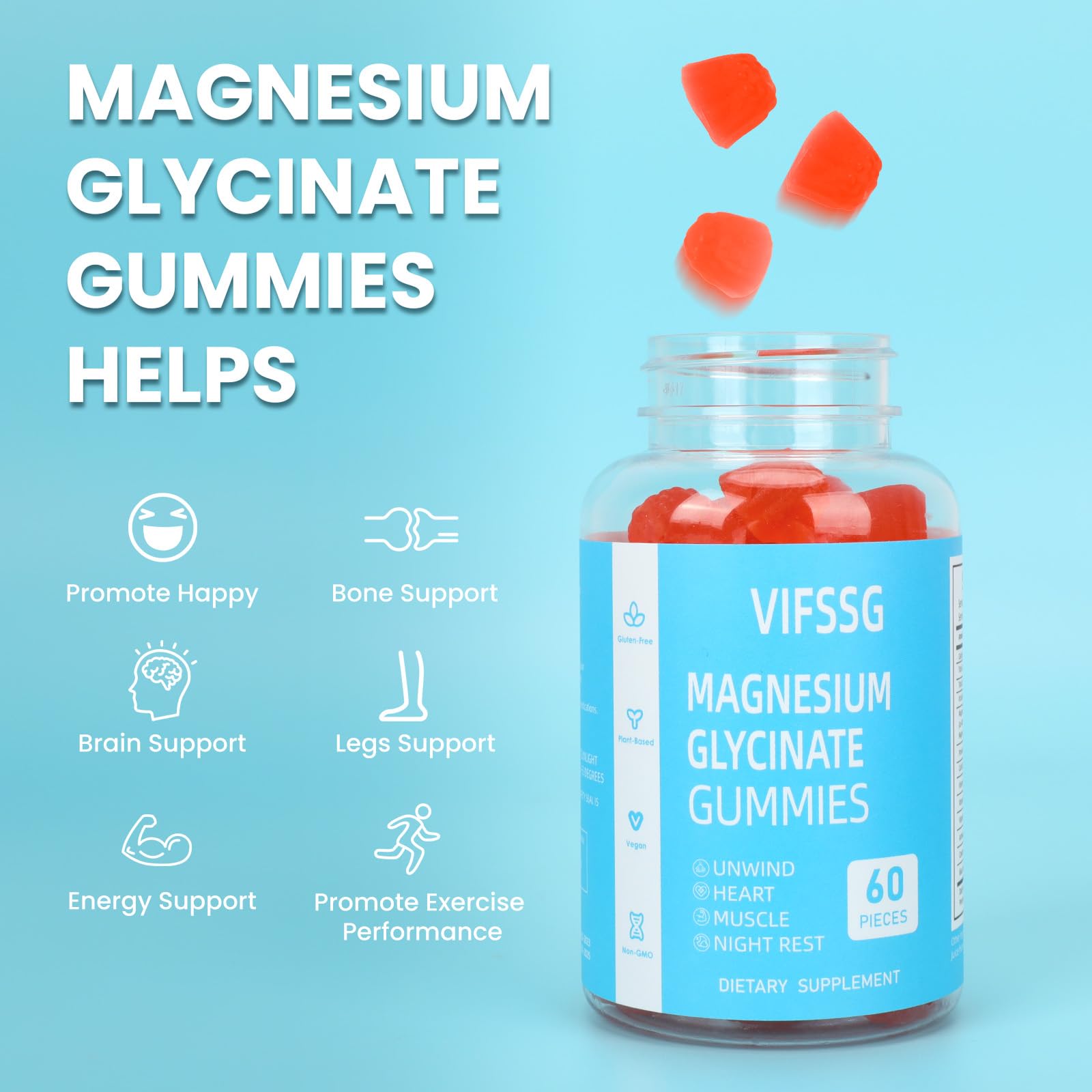 Magnesium Glycinate Gummies 400mg for Man and Women, Sugar Free with Magnesium Advanced Complex - Magnesium Supplement Chewable Gummies for Women & Men Vegan, Organic Gummies 60 Count