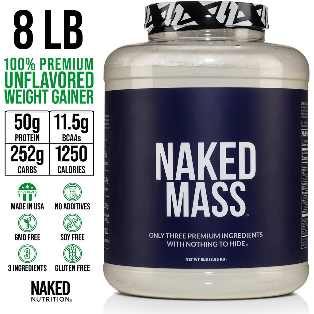 Buy now NAKED Mass - Natural Weight Gainer Protein Powder - 8 LB Bulk, GMO Free, Gluten Free & Soy Free. No Artificial Ingredients - 1,250 Calories per Serving at indiglob india