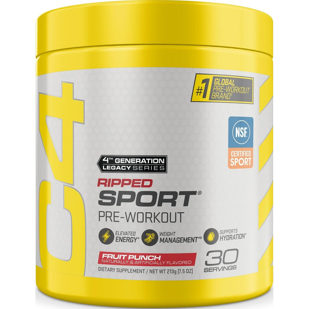 C4 Ripped Sport Pre Workout Powder, 135mg Caffeine, 30 Servings | Fruit punch flavor with 135mg caffeine, CLA, DygloFit & L-carnitine for energy, endurance and metabolism support.