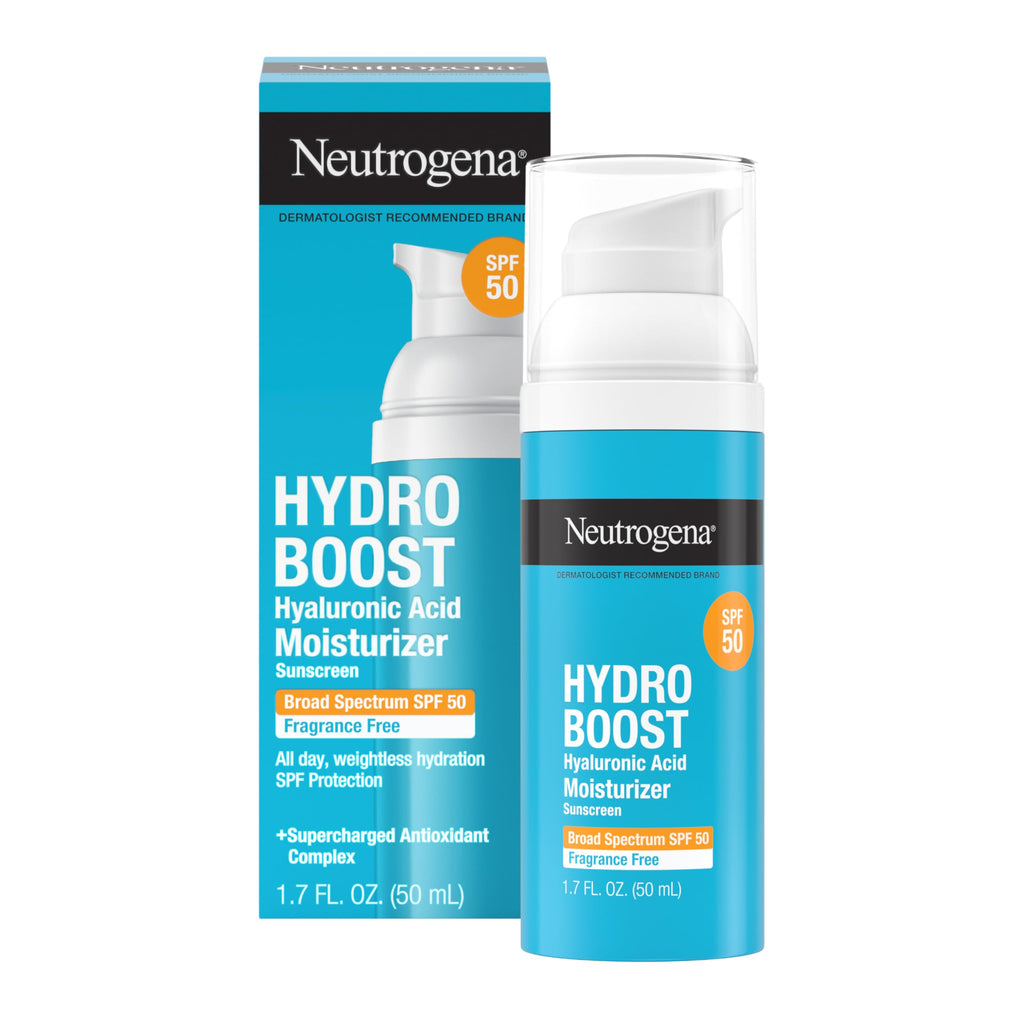 Neutrogena Hydro Boost Face Moisturizer SPF 50, 1.7 fl oz | Hyaluronic Acid, Non-Greasy, Fragrance Free, Daytime Facial Moisturizer, Hydrate & Soothe Dry Skin