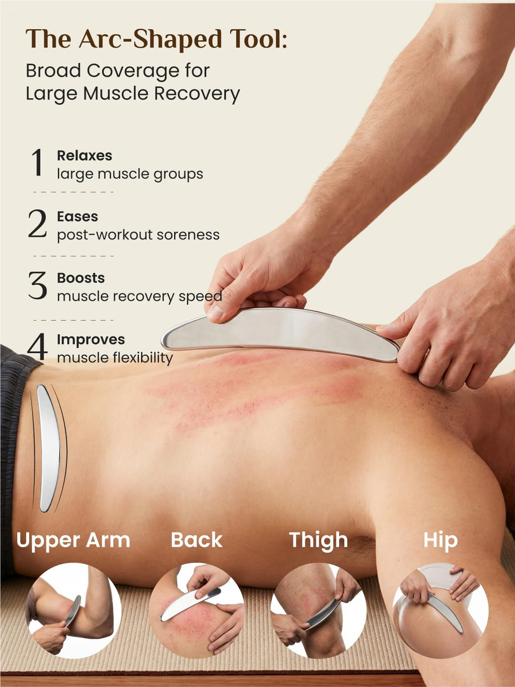 Rena Chris Muscle Scraper Tool Set, Stainless Steel Body Gua Sha for Physical Therapy, Deep Tissue Massage & Lymphatic Drainage, Travel Pouch & Guide Included (3-Piece Kit)