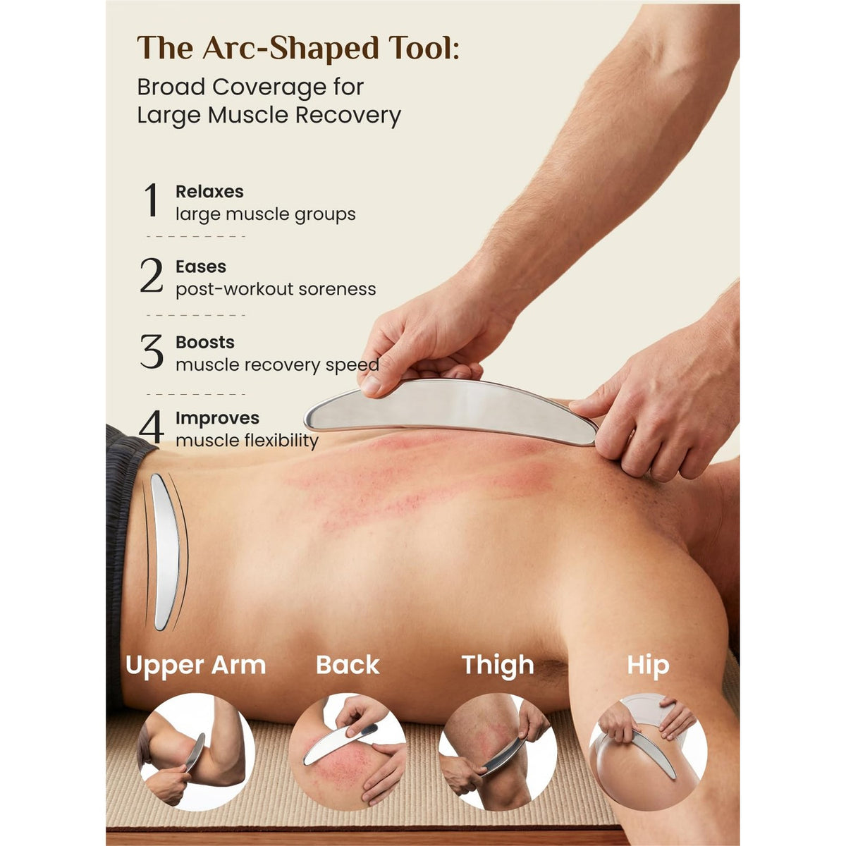 Rena Chris Muscle Scraper Tool Set, Stainless Steel Body Gua Sha for Physical Therapy, Deep Tissue Massage & Lymphatic Drainage, Travel Pouch & Guide Included (3-Piece Kit)