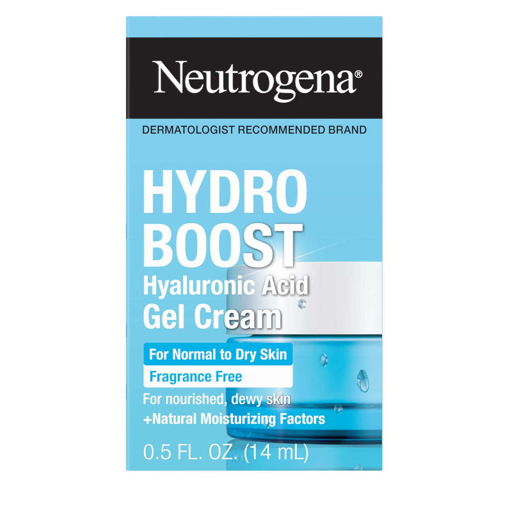 Neutrogena Hydro Boost Gel Cream Fragrance Free, Hyaluronic Acid Facial Moisturizer for Normal to Dry Skin, Lightweight Gel Moisturizer for Hydrated, Nourished, and Dewy Skin, 0.5 fl. oz