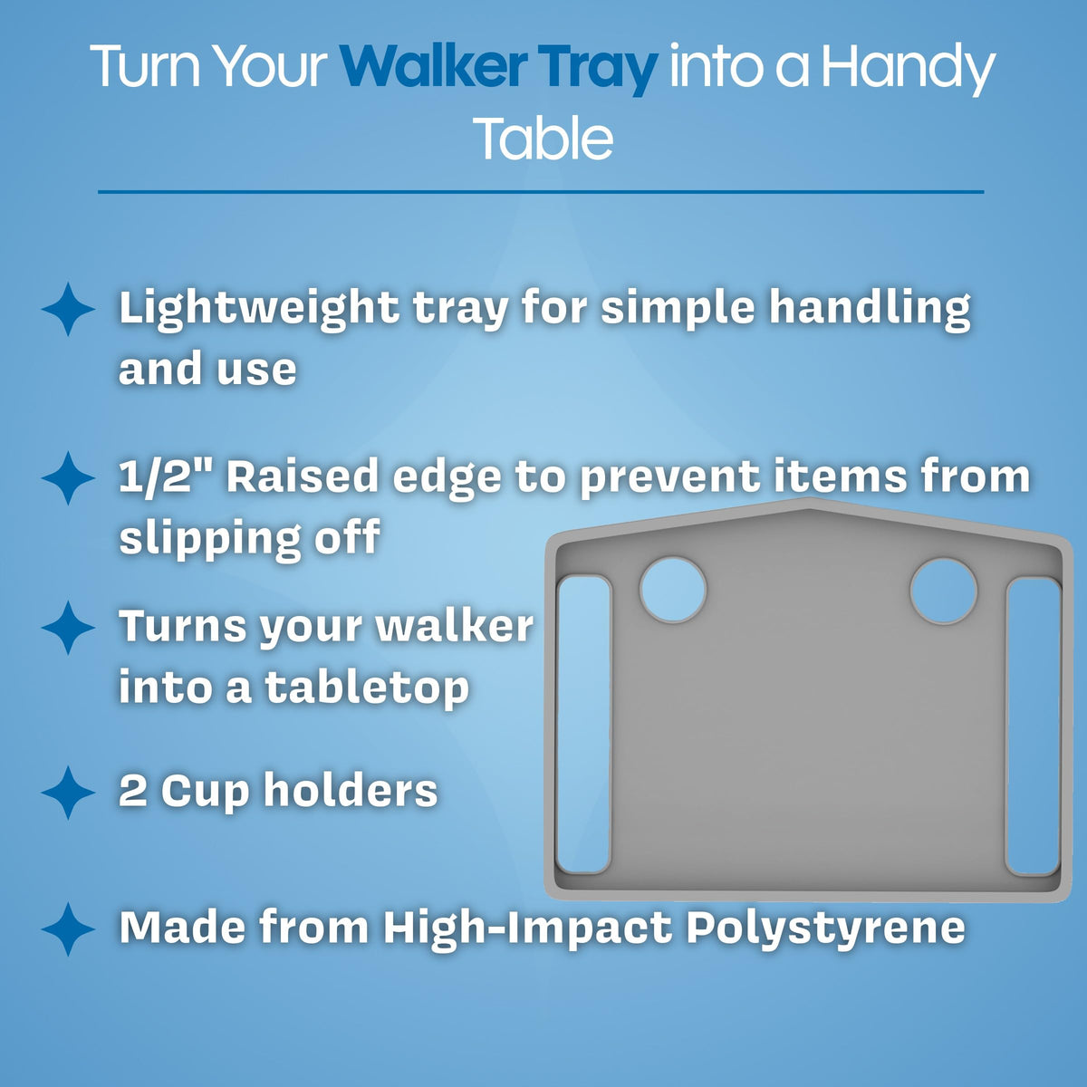Bluestone Walker Tray Table with 2 Cup Holders, Gray